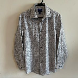 Apt 9 Premier Flex Slim Fit Long Sleeve Dress Shirt Multi Leaf Print 15” Medium